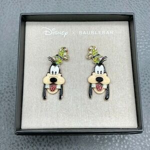 Disney BaubleBar Earrings Goofy Crystal Enamel Dangles Multicolor 1.5" Drop